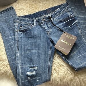 Allan J Unique Denim Sample distressed skinny jeans women’s 26 new w tags